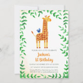 Schattigee Giraffe & Vogelverjaardagsuitnodiging Kaart (Voorkant)
