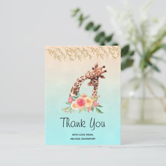 Schattigee Giraffe Waterverf Dank u Briefkaart (Staand voorkant)