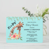 Schattigee Giraffe Waterverf Het is een jongen! Ba Kaart (Staand voorkant)