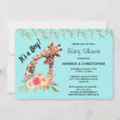 Schattigee Giraffe Waterverf Het is een jongen! Ba Kaart (Voorkant)