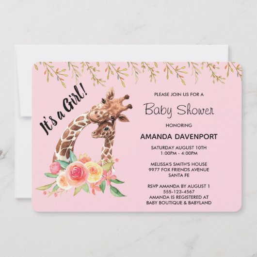 Schattigee Giraffe Waterverf Het is een meisje! Ba Kaart (Voorkant)