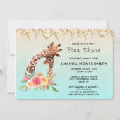 Schattigee Giraffe Waterverf Moeder & Baby Baby sh Kaart (Voorkant)