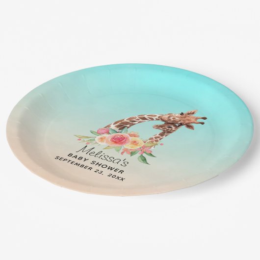 Schattigee Giraffe Waterverf Moeder & Baby Baby sh Papieren Bordje (Gekanteld)