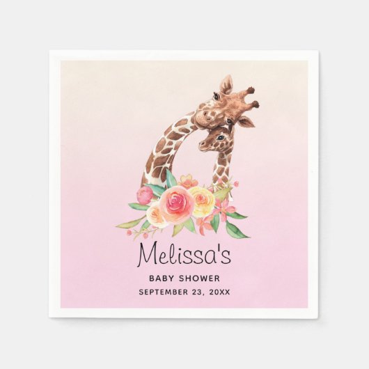 Schattigee Giraffe Waterverf Moeder & Baby Baby sh Servet (Voorkant)