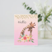 Schattigee Giraffe Waterverf Moeder & Baby Hallo Briefkaart (Staand voorkant)