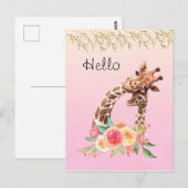 Schattigee Giraffe Waterverf Moeder & Baby Hallo Briefkaart (Voorkant / Achterkant)