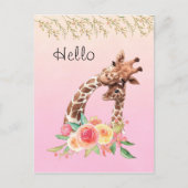 Schattigee Giraffe Waterverf Moeder & Baby Hallo Briefkaart (Voorkant)