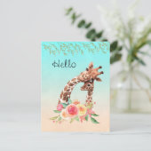 Schattigee Giraffe Waterverf Moeder & Baby Hallo Briefkaart (Staand voorkant)