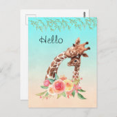 Schattigee Giraffe Waterverf Moeder & Baby Hallo Briefkaart (Voorkant / Achterkant)