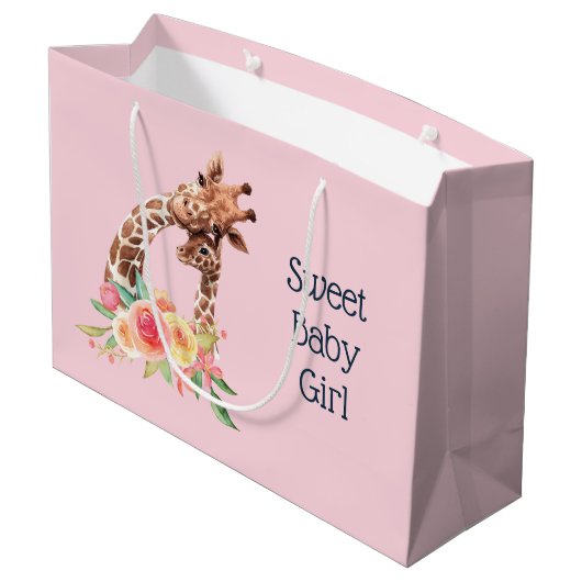 Schattigee Giraffe Waterverf Moeder & Baby Meisje Groot Cadeauzakje (Achterkant Gekanteld)