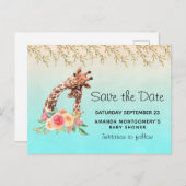 Schattigee Giraffe Waterverf Moeder & Baby Save th Uitnodiging Briefkaart (Voorkant / Achterkant)