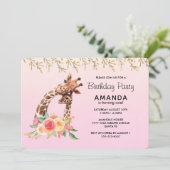 Schattigee Giraffe Waterverf Moeder & Baby Verjaar Kaart (Staand voorkant)