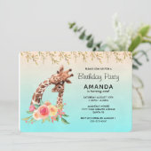 Schattigee Giraffe Waterverf Moeder & Baby Verjaar Kaart (Staand voorkant)