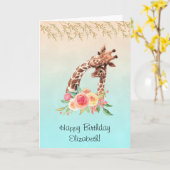 Schattigee Giraffe Waterverf Moeder & Baby Verjaar Kaart (Gele Bloem)