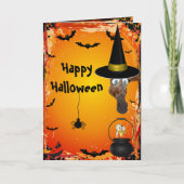 Schattigee Giraffe Witch & Bird Brew Halloween Kaa Kaart (Voorkant)
