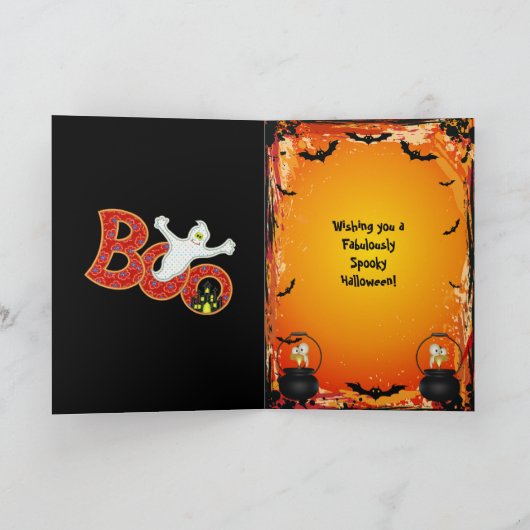 Schattigee Giraffe Witch & Bird Brew Halloween Kaa Kaart (Binnen)