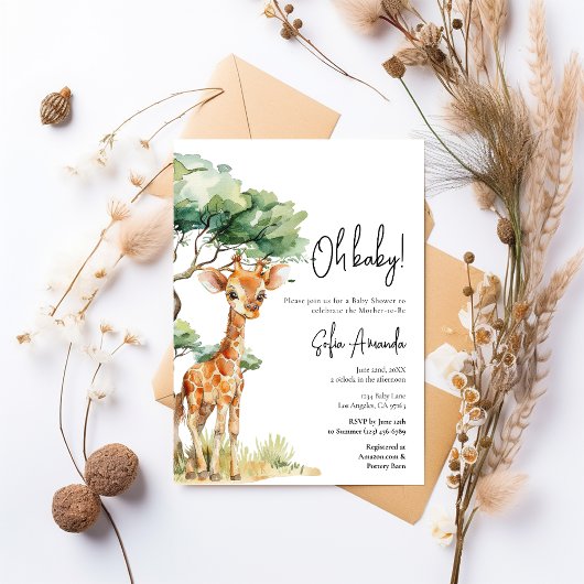 Schattigee Giraffe Woodlan Safari Baby shower Kaart