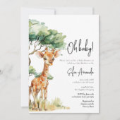 Schattigee Giraffe Woodlan Safari Baby shower Kaart (Voorkant)
