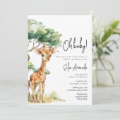 Schattigee Giraffe Woodlan Safari Baby shower Kaart (Staand voorkant)