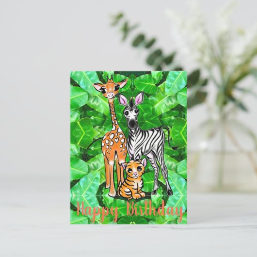 Schattigee Giraffe Zebra Tiger Safari vrienden oer Briefkaart (Staand voorkant)