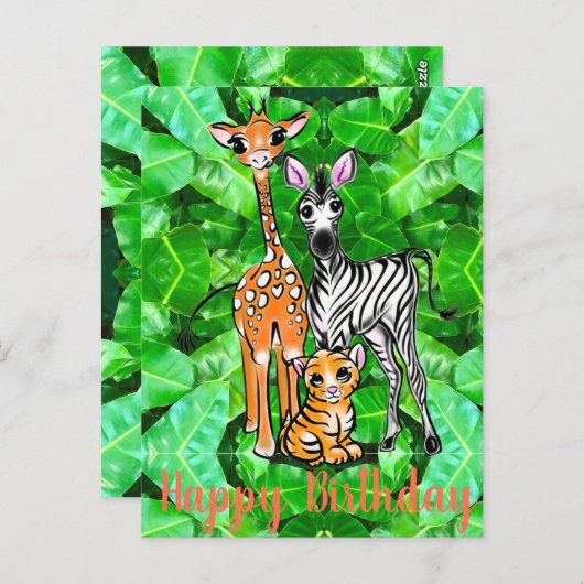 Schattigee Giraffe Zebra Tiger Safari vrienden oer Briefkaart (Voorkant / Achterkant)