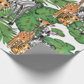 Schattigee giraffe zebra tijger oerwoud vrienden cadeaupapier (Hoek)