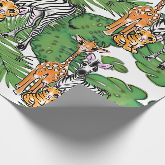 Schattigee giraffe zebra tijger oerwoud vrienden cadeaupapier (Hoek)