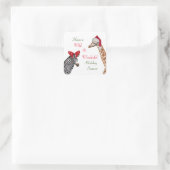 Schattigee Giraffe & Zebra Wilde Kerstmis Vierkante Sticker (Tas)
