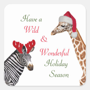 Schattigee Giraffe & Zebra Wilde Kerstmis Vierkante Sticker