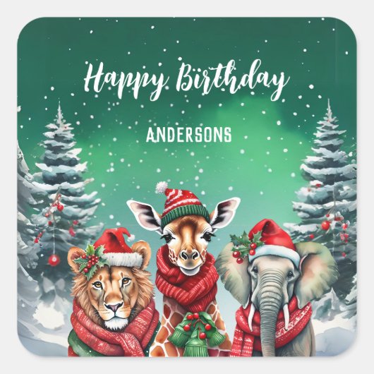 Schattigee giraffe zo kerstboom verjaardagsfeestje vierkante sticker (Voorkant)