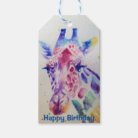 Schattigee Giraffe Zoo Dierenfeestje Verjaardagsgu Cadeaulabel (Voorkant)