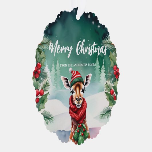 Schattigee Giraffe Zoo Santa Xmas Holiday Party Fa Ornament Kaart (Rechts)
