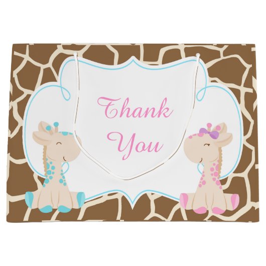 Schattigee Giraffes Baby shower dank u Groot Cadeauzakje (Voorkant)