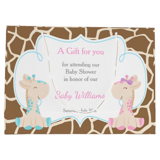 Schattigee Giraffes Baby shower dank u Groot Cadeauzakje (Achterkant)