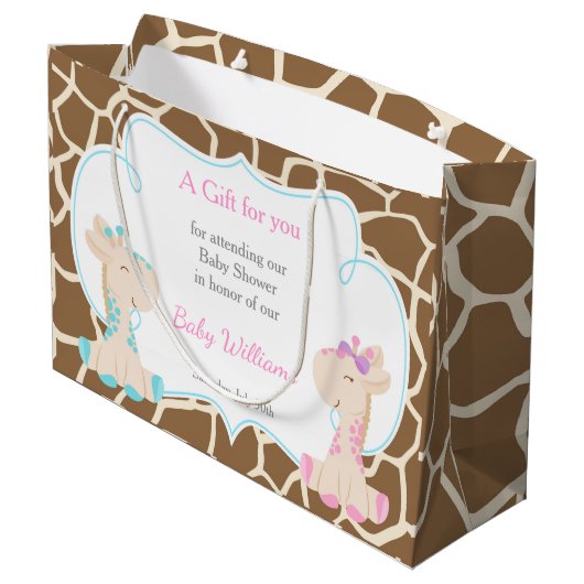 Schattigee Giraffes Baby shower dank u Groot Cadeauzakje (Achterkant Gekanteld)