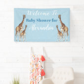 Schattigee Giraffes Blue Baby shower Boy Waterverf Spandoek (Insitu)