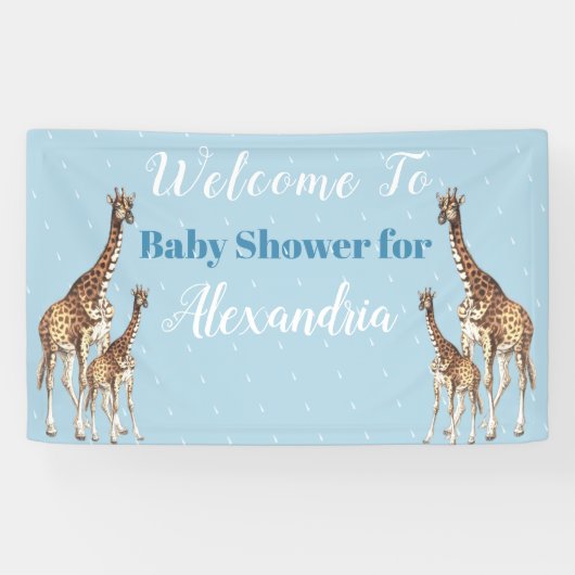 Schattigee Giraffes Blue Baby shower Boy Waterverf Spandoek (Horizontaal)