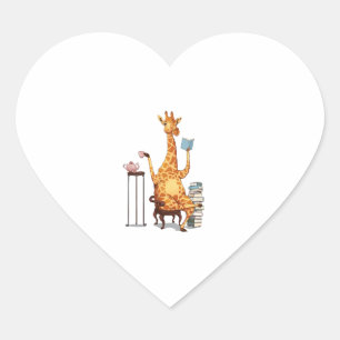 Schattigee Giraffes, boeken en theekado Hart Sticker