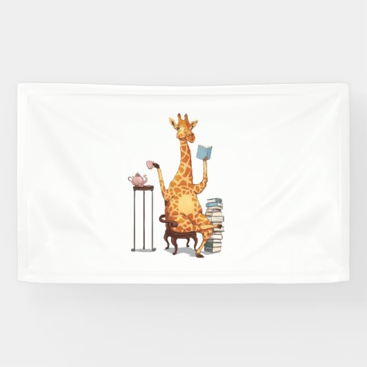 Schattigee Giraffes, boeken en theekado Spandoek (Horizontaal)