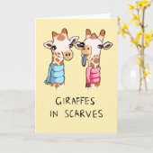 Schattigee Giraffes in sjaals Tekenen Wenskaart Kaart (Gele Bloem)