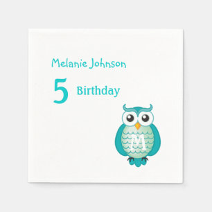 Schattigee Girly Aqua Owl met Monogram Verjaardag  Servet
