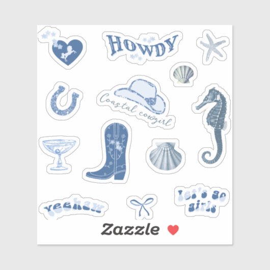 Schattigee Girly Blue Coastal Cowgirl esthetiek Sticker (Vel)