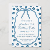 Schattigee Girly Blue Flowers en Bow verjaardagsfe Kaart (Voorkant)