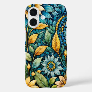 Schattigee Girly Blue Zonnebloem Tuin Abstracte Ku iPhone 16 Hoesje