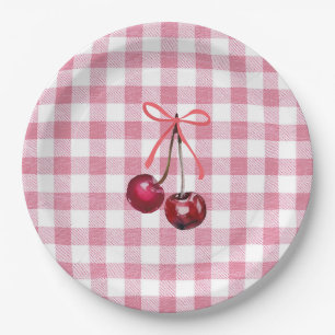 Schattigee Girly Bow Cherry Pink Gingham Plaid Papieren Bordje
