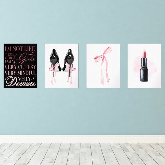 Schattigee Girly Bow Wall Art Sets (Houten vloer)