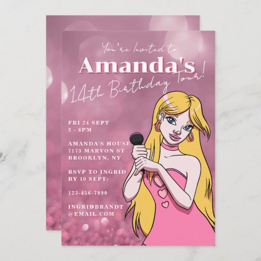 Schattigee Girly Cartoon Pop Muziek 14e verjaardag Kaart (Voorkant / Achterkant)