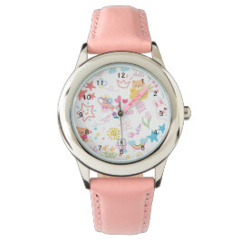 Schattigee Girly Cartoon Rainbow Doodle eWatch Horloge