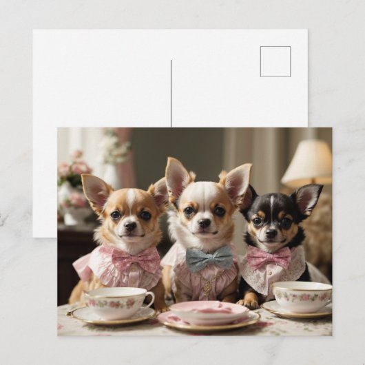 Schattigee Girly Chihuahua Tea Party Briefkaart (Voorkant / Achterkant)
