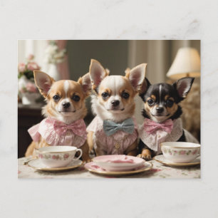 Schattigee Girly Chihuahua Tea Party Briefkaart